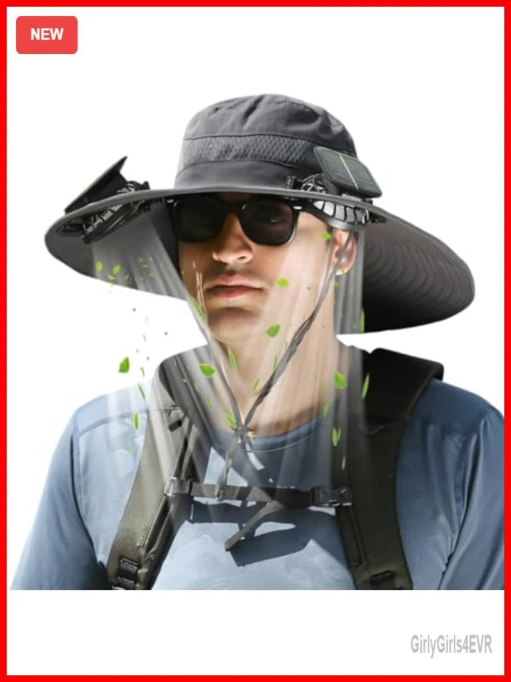 Wide Brim Sun Hat with 2 Solar Fans UPF 50+ Outdoor Fishing Essential